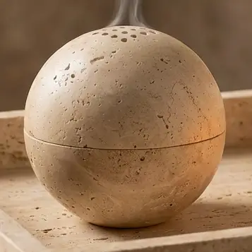Sculptural Travertine Sphere Incense Burner