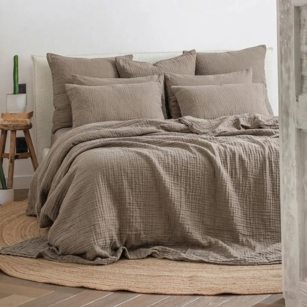 Muslin Cotton Sheet Set – Mushroom Color (4 Pcs)