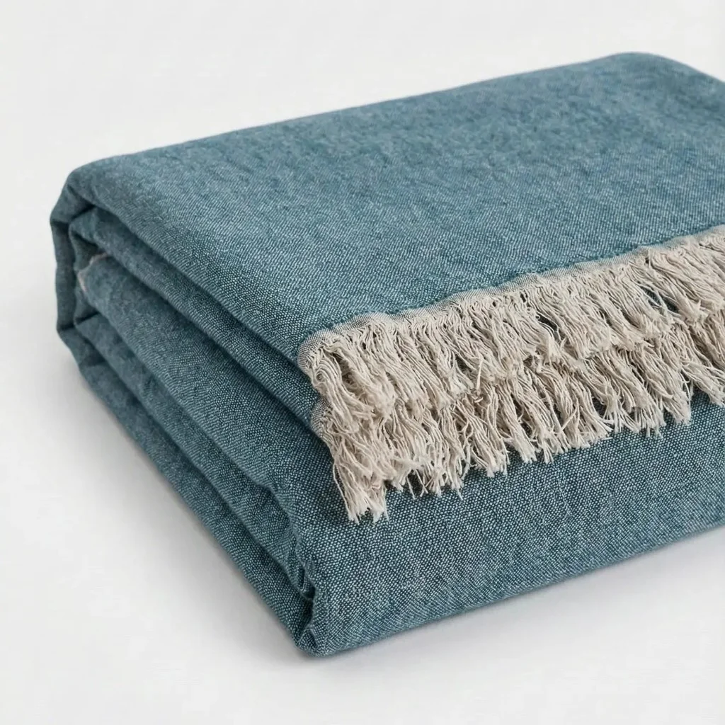 Reversible Linen Fringe Throw and Bed Blanket